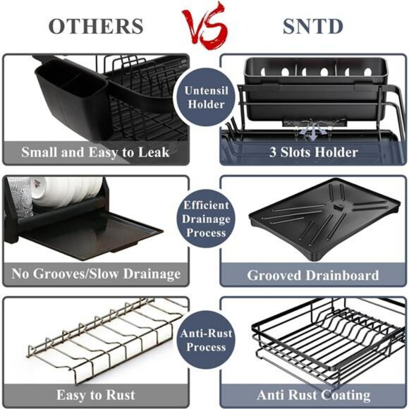 Stainless Steel Dish Drying Rack Large Kitchen Counter Drainer with Holder - Picture 5 of 7